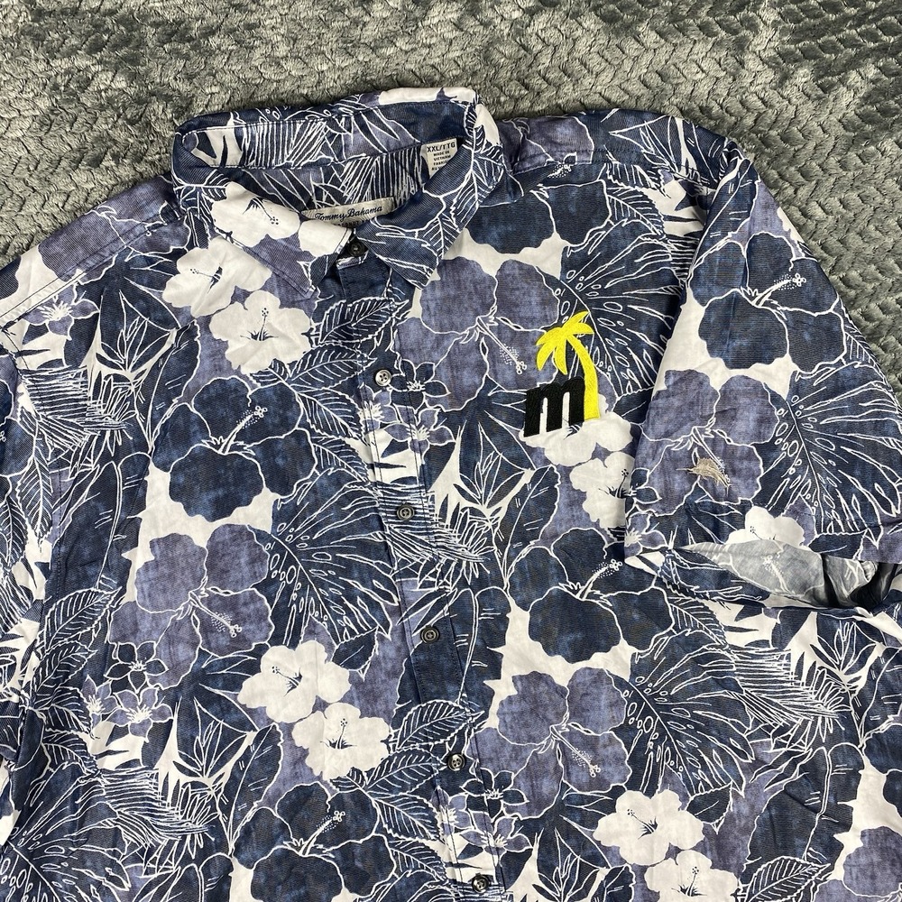 Tommy Bahama Mens Floral XXL Button Up Blue White Michigan Wolverines Logo